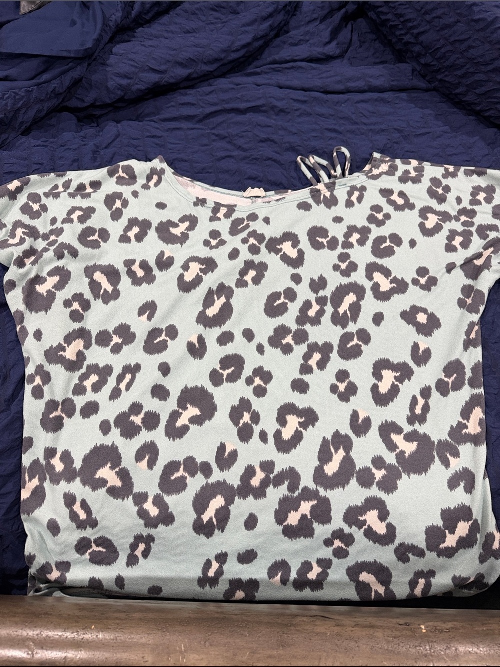 BiBi Mint Green Short-Sleeve Leopard Print Top with Blush Accents oversized